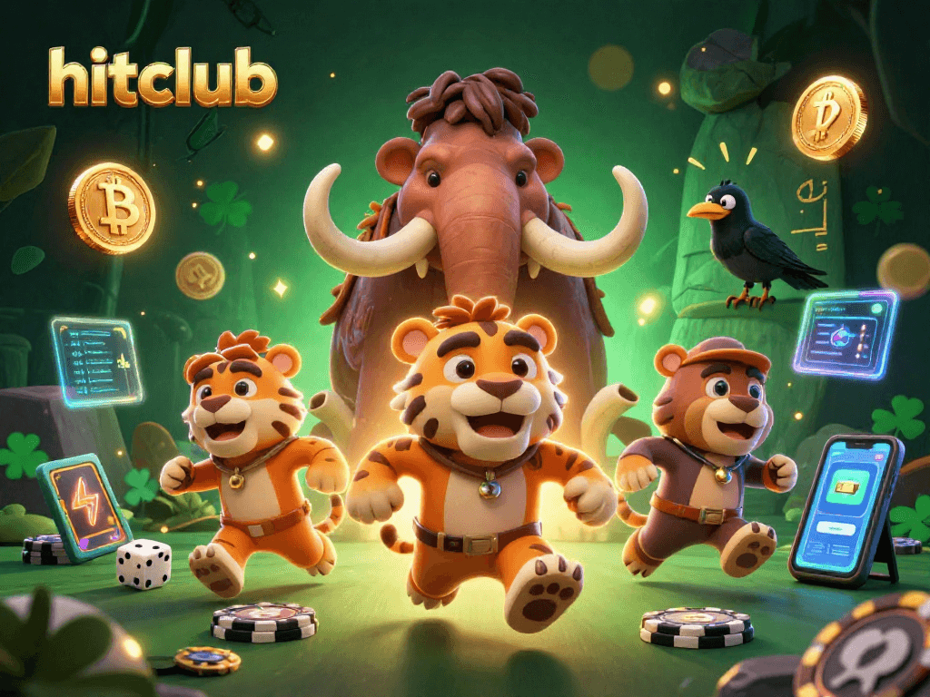Experience the thrill of hitclub with a prehistoric casino scene featuring vibrant crypto elements.