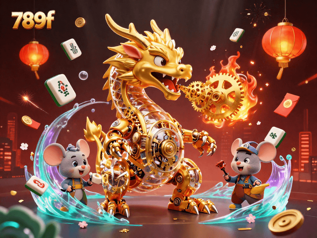 Experience the thrills of 789f casino gaming with a golden dragon-themed illustrated scene.