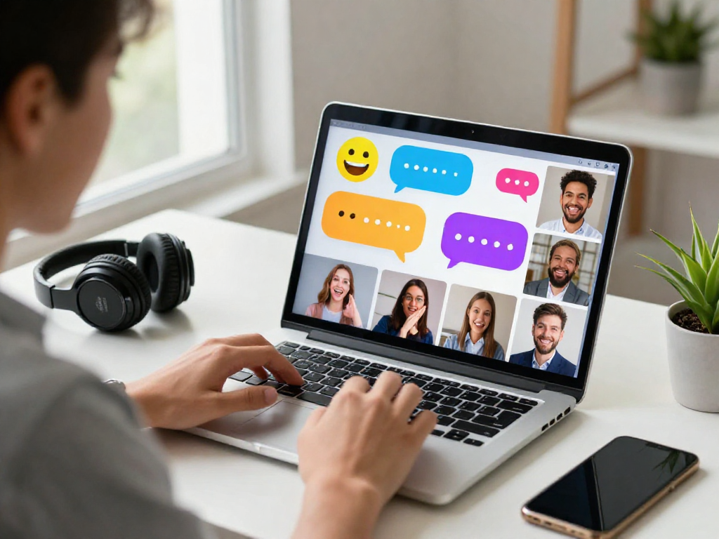 Engaging digital conversation showcasing spicy chat ai with vibrant chat bubbles and diverse expressions in a modern workspace.