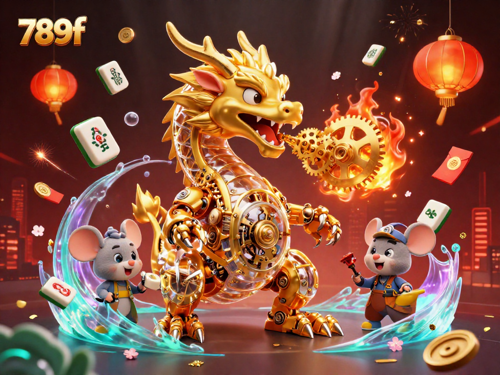 Experience the thrills of 789f casino gaming with a golden dragon-themed illustrated scene.