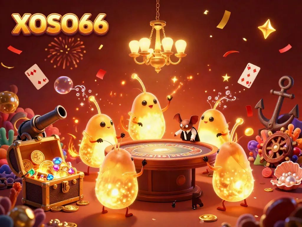 Experience thrilling gaming at XOSO66 with glowworms lighting a casino scene, enhancing excitement and vibrant energy.