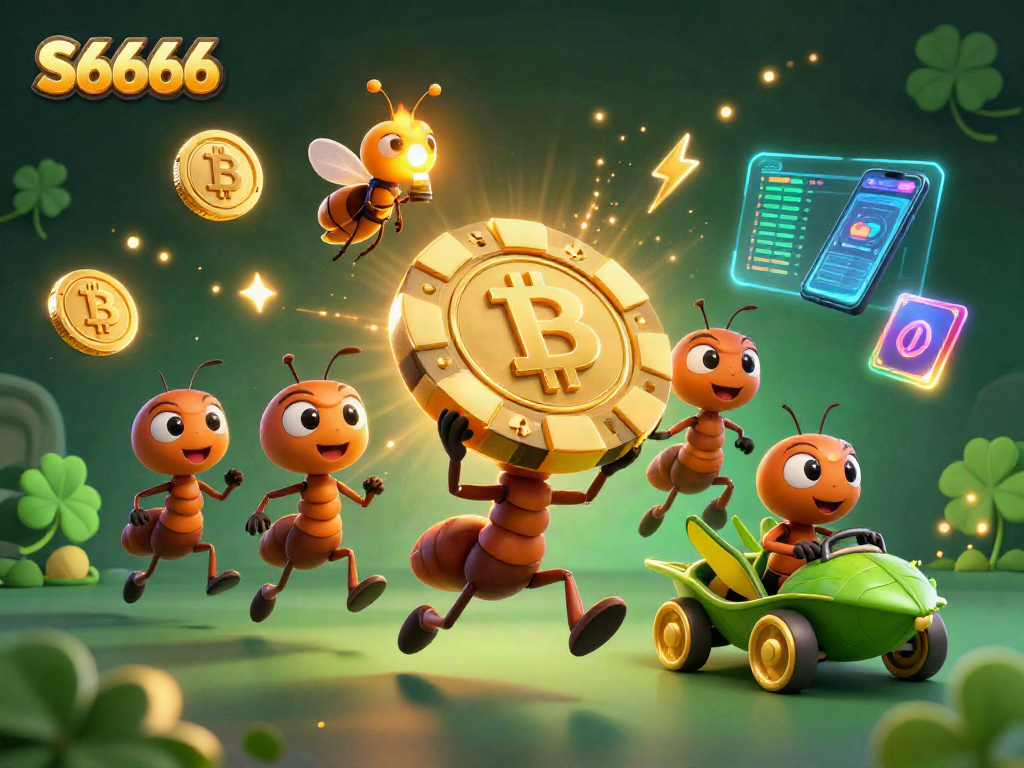 S6666 illustrates a heist in a vibrant casino scene with playful ants and crypto elements.