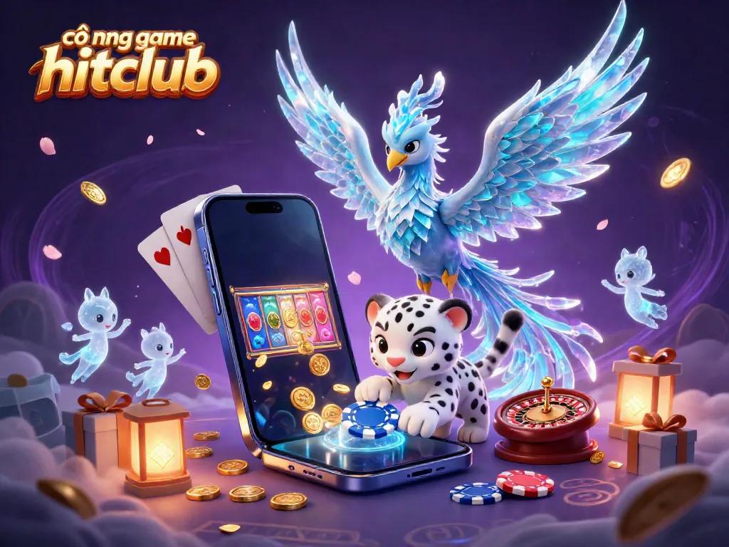 Experience the excitement at cổng game hitclub with a vibrant 3D scene showcasing a fantasy phoenix and playful characters.