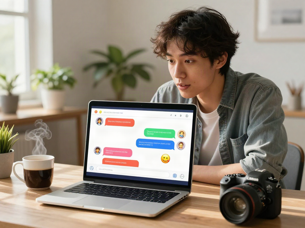 Engaging with spicy chat AI in a cozy home workspace, showcasing dynamic chat interface.