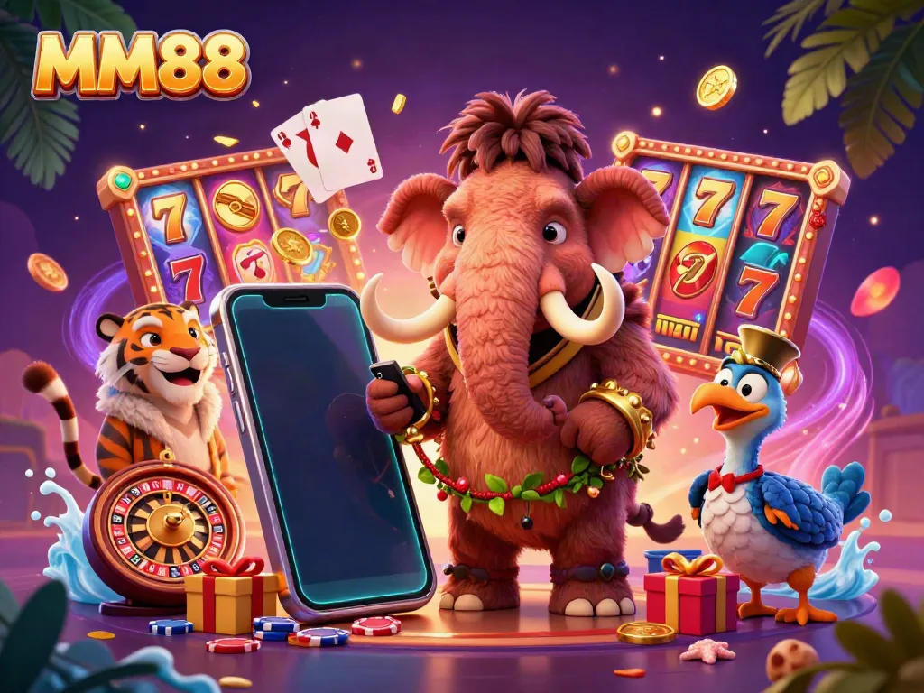 Engage in exciting gambling at MM88 with colorful slot games, a casino bouncer, and VIP vibe.
