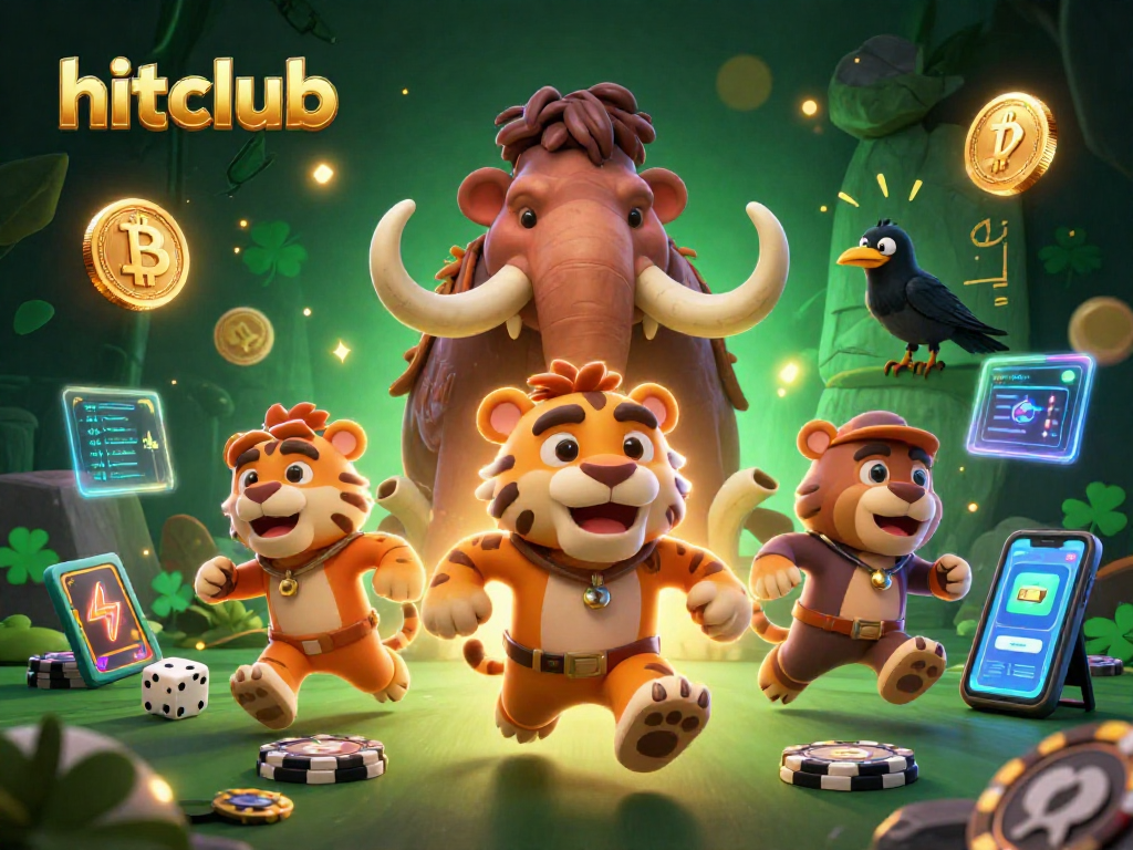 Experience the thrill of hitclub with a prehistoric casino scene featuring vibrant crypto elements.