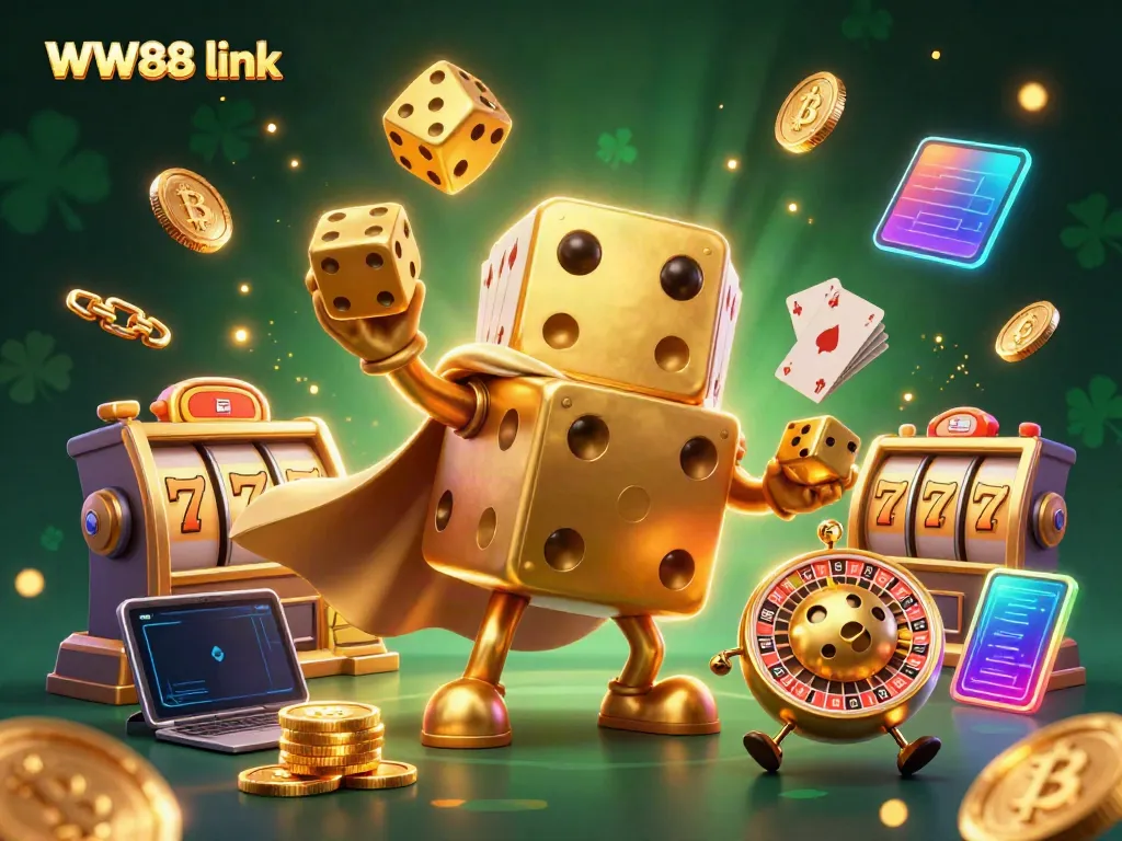 Engage with expert strategies at WW88 link amidst vibrant casino elements and golden glitter.