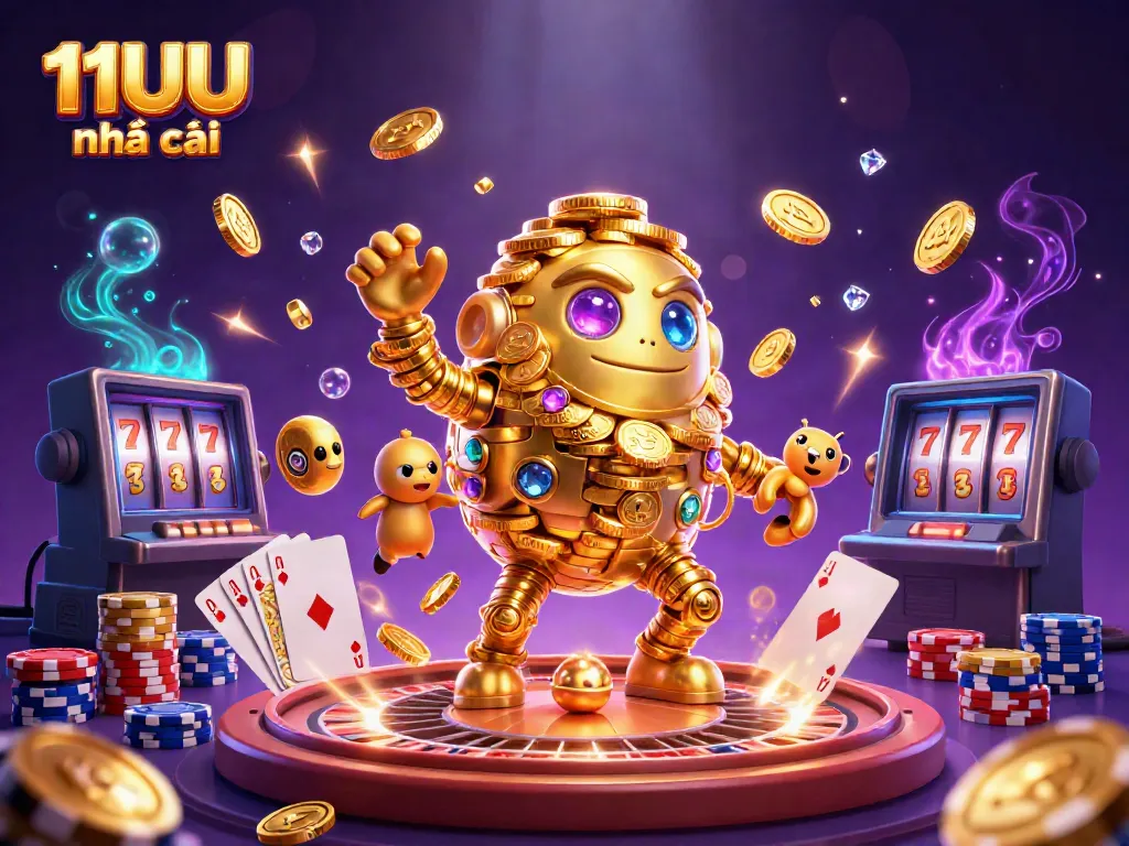 Experience the excitement with 11UU nhà cái, featuring engaging casino game elements and vibrant golden visuals.